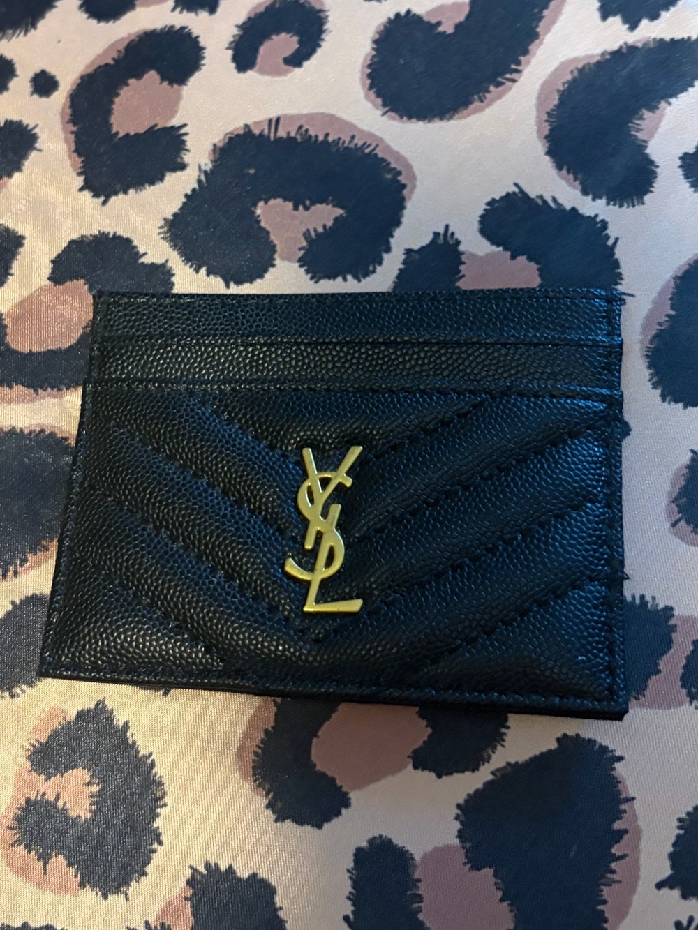 Saint Laurent Black Quilted Card Holder with Gold YSL Monogram